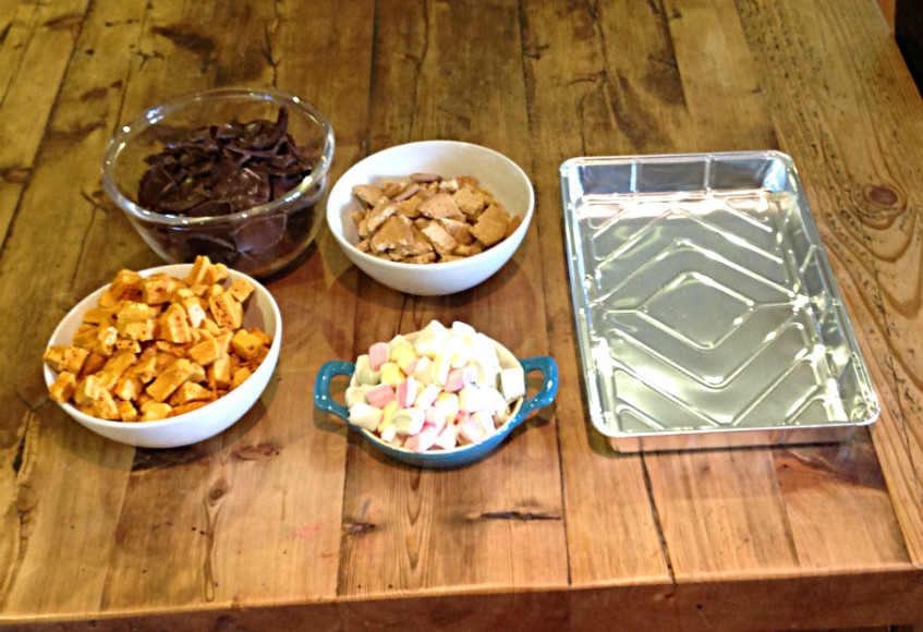 Ingredients for Rocky Road. Note short-lived tidiness of kitchen.